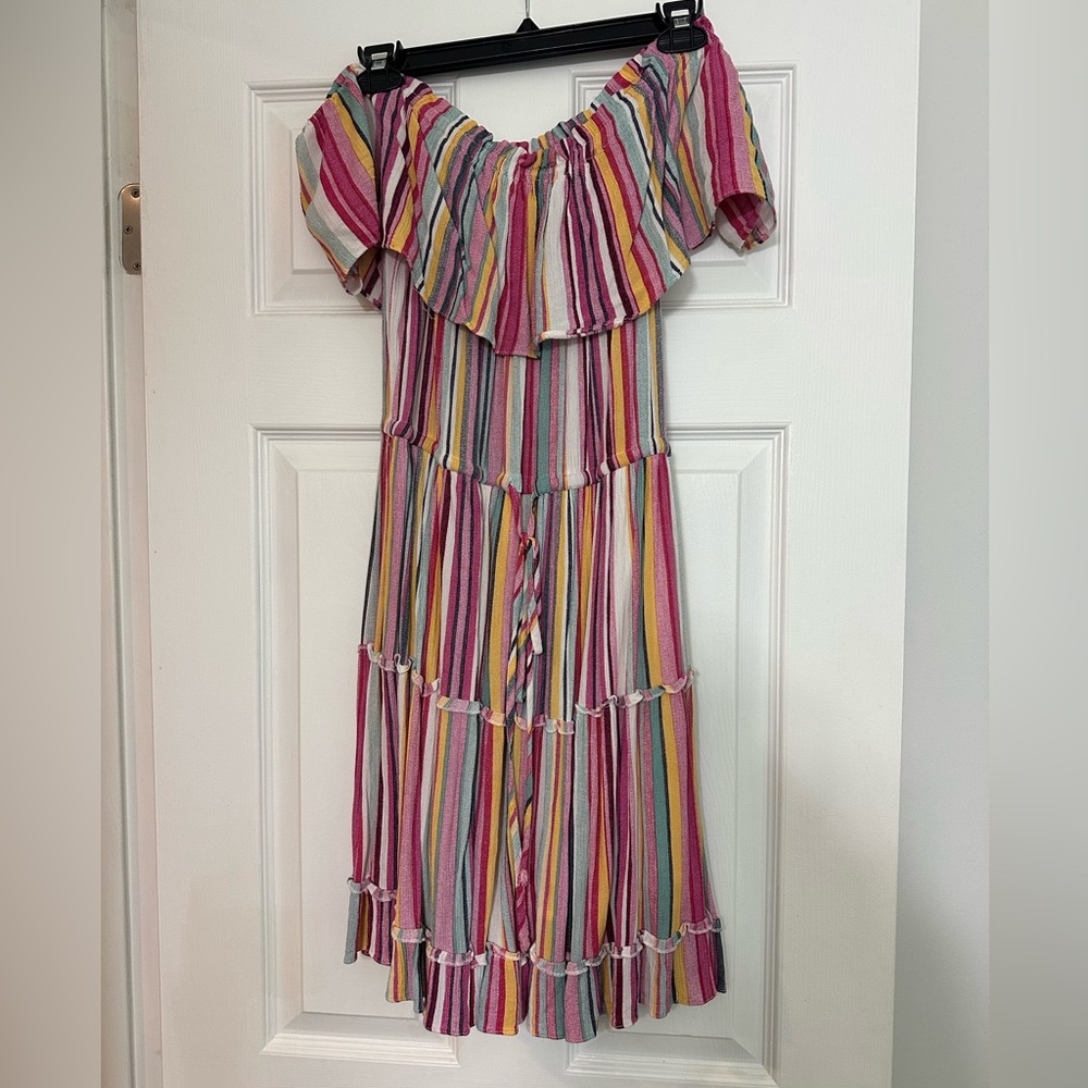 Colorful Striped Off-Shoulder Dress